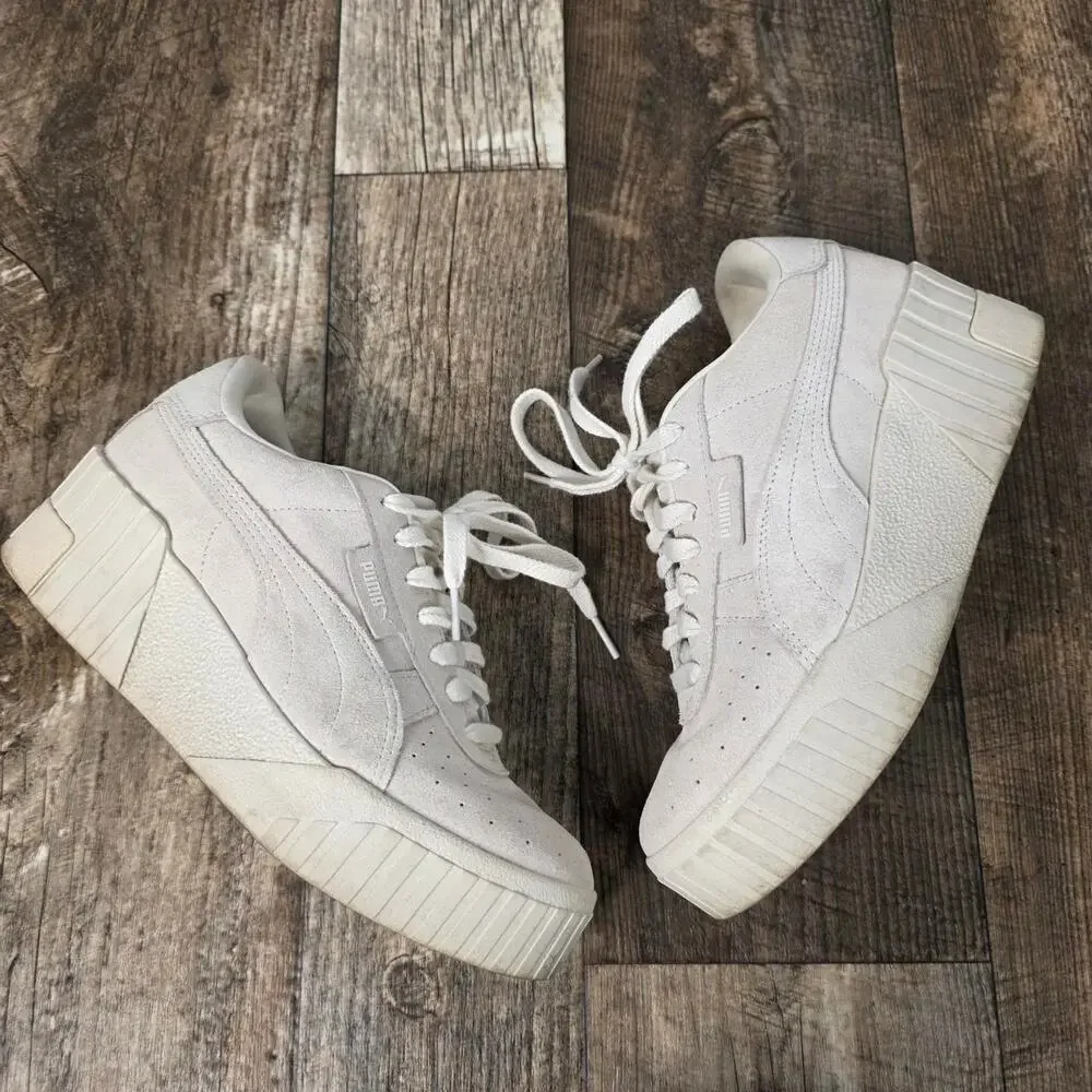 Puma Cali Platform Sneakers Cream  Suede Chunky Y2K Minimalist Streetwear 9.5
